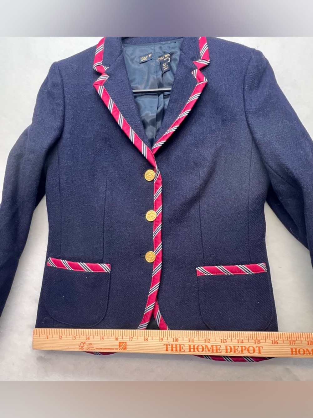 346 Brooks Brothers Womens Wool Striped Trim Blazer Jacket Navy Red Size 4 P - Picture 11 of 15